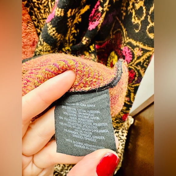 Moth for Anthropologie Black Floral Multicolor One-Button, 3/4-Sleeve Cardi, XXS - Picture 7 of 9